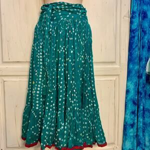 VINTAGE 70's SEVENTIES ADINI COTTON BLOCK PRINT WRAP SKIRT S FESTIVAL BOHO!